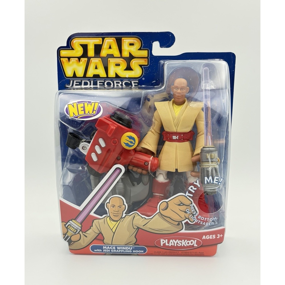 Star Wars Playskool Jedi Force Mace Windu Action Figure Grappling Hook NIB 2005